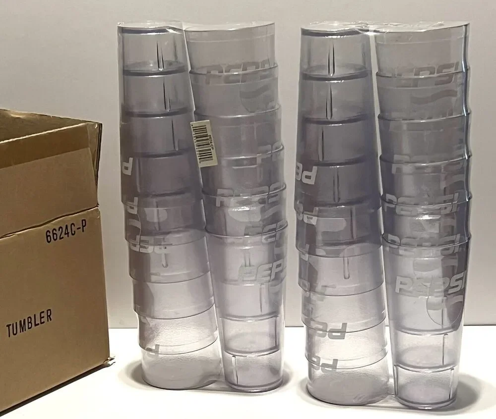 Pepsi Restaurant Textured Plastic Cups Tumblers 24 oz LOT CASE (24) Clear